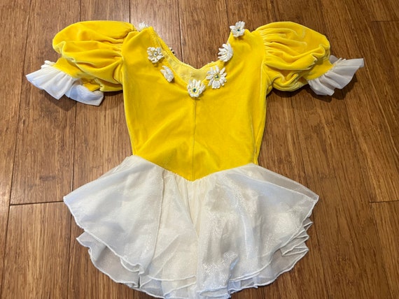 Vintage Girls yellow velour dance wear floral rhi… - image 6