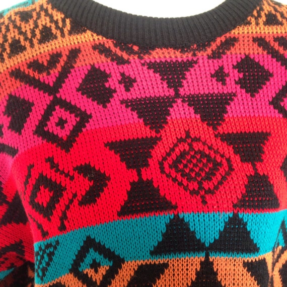 Vintage Aztec Sweater, Vintage Bright Sweater - image 2