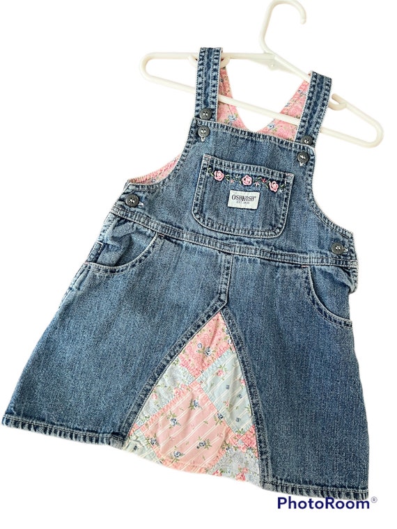 Vintage toddler Oshkosh bgosh patchwork overalls … - image 1