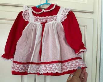 vintage Bryan dress red white lace pinafore tagged 18 months