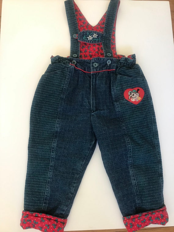 Vintage Toddler Overalls 2T Lederhosen Style Gem