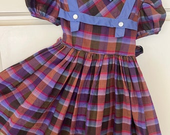 Vintage toddler purple plaid 50 dress tagged 2T