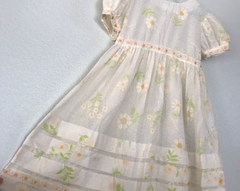 Vintage Handmade Sheer Flocked Floral Dress girls vintage semi sheer handmade floral dress 7/8 8/10