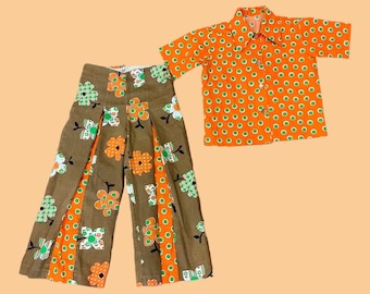 70s Kids Vintage flower power pants and top set