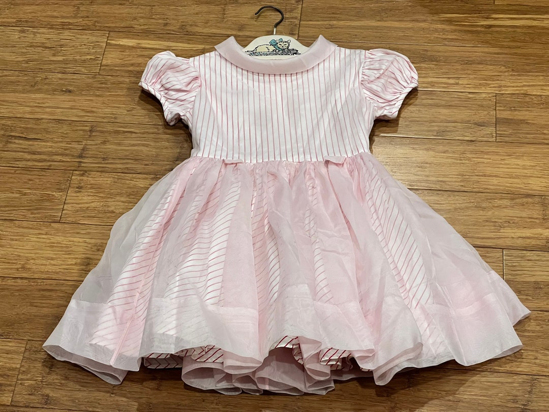 Vintage Girls Tiny Town Togs Sheer Pink Red White Overlay Dress Party ...
