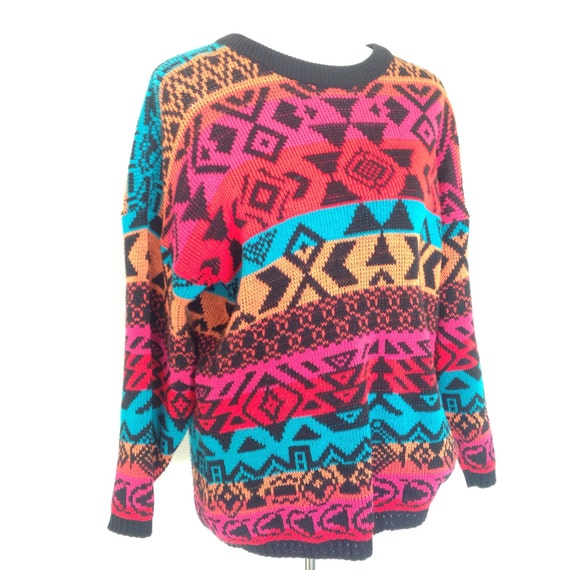 Vintage Aztec Sweater, Vintage Bright Sweater - image 3