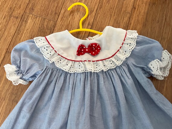 Vintage red white blue girls dress polkadot bow t… - image 2