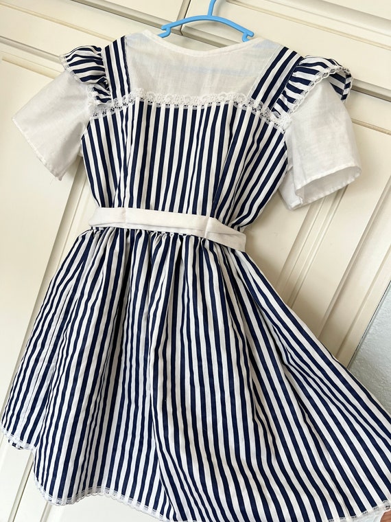 Vintage handmade girls blue white striped dress 5T