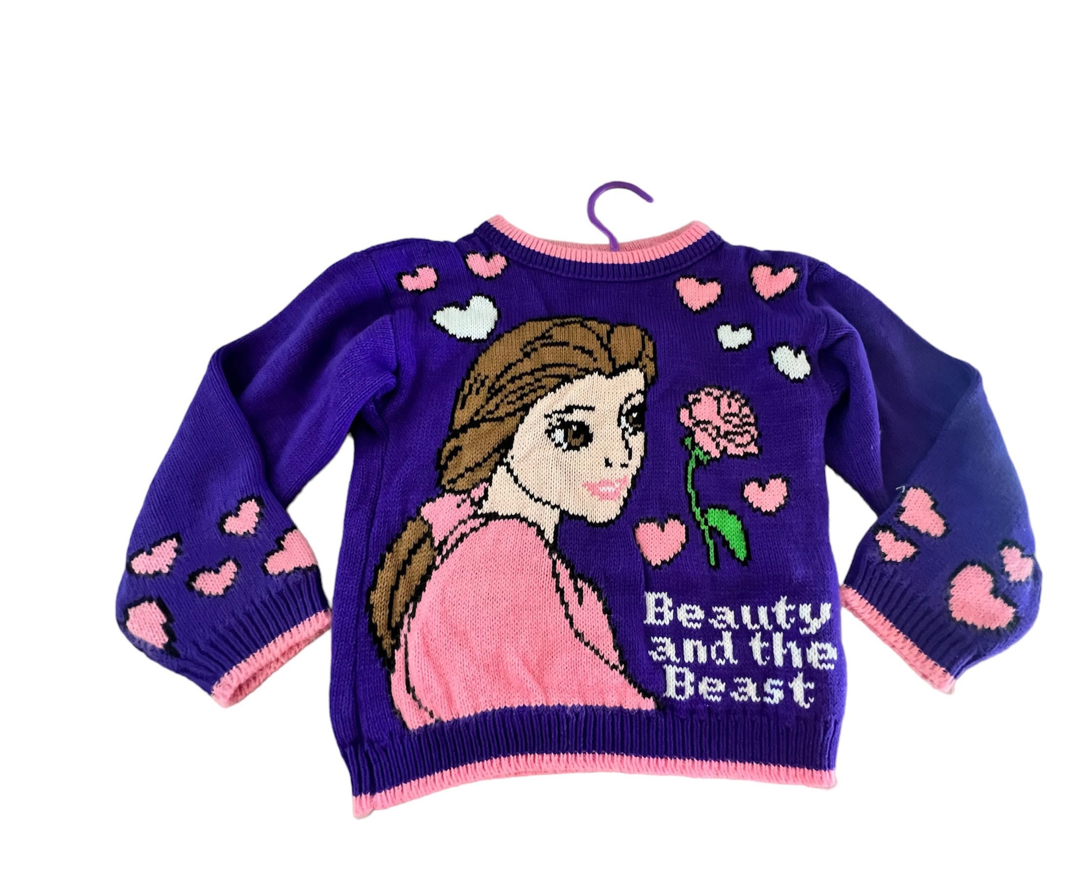 Vintage Girls Disney Beauty and the Beast Knit Sweater Vintage Belle Sweater Etsy Canada