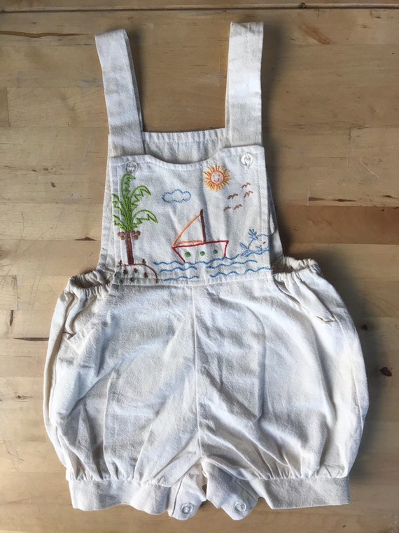 Embroidered Toddler Ethnic Sunsuit, Beach scene ro