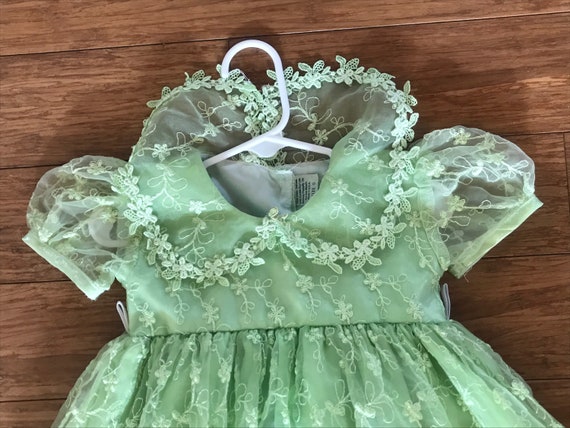 Vintage Green Sheer Floral lace Toddler Dress - image 2