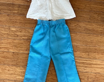 Vintage toddler blue and white eyelet lace too and pants set tagged 3T