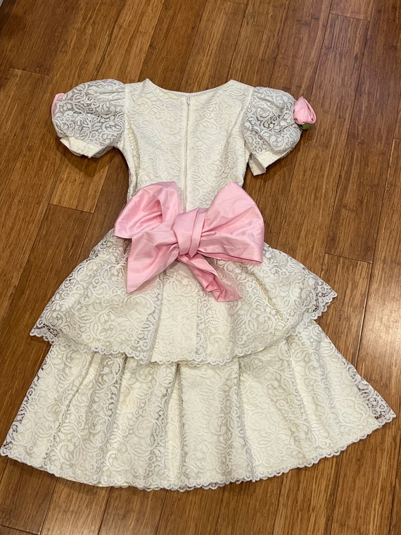 Vintage handmade Big Girl Dress white lace overla… - image 2