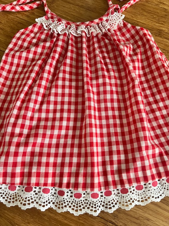 Vintage toddler  handmade red gingham tunic top p… - image 2