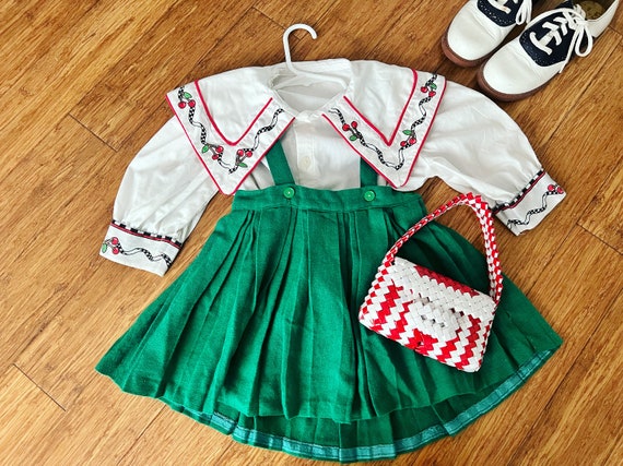 Vintage toddler green suspender skirt tagged 4T p… - image 6