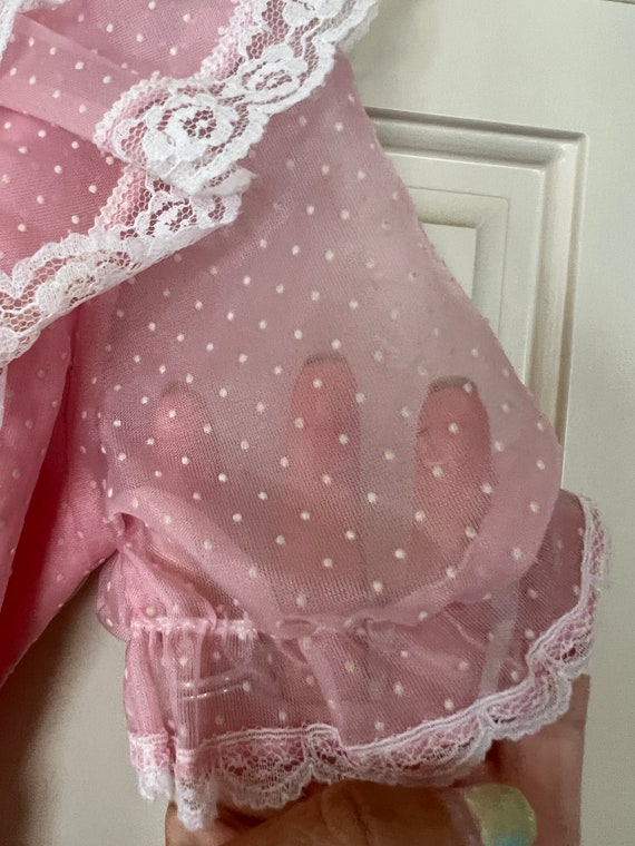 Vintage Girls Sheer pink flocked Swiss dot party … - image 5