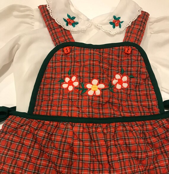 Vintage Quilted Red Green Tartan Jumper Overall H… - image 2