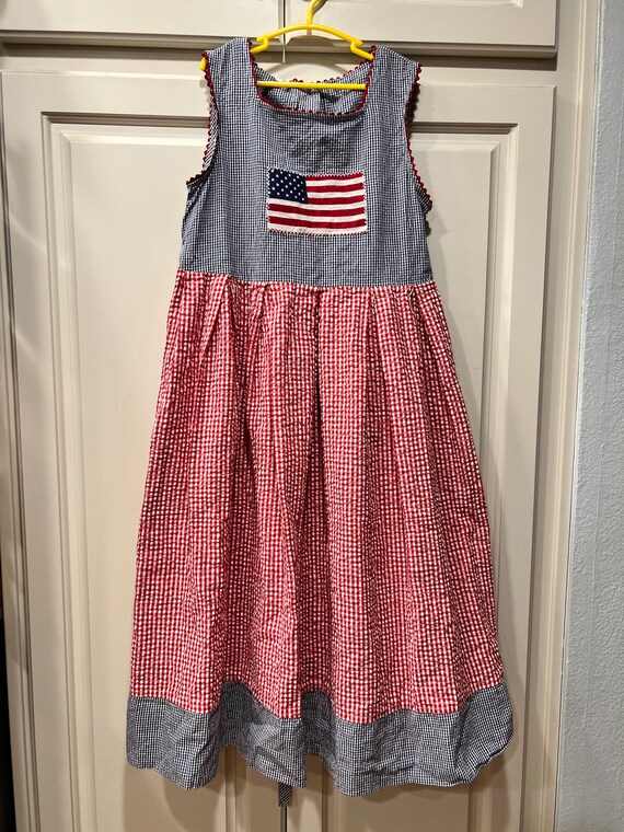 Vintage girls Seersucker American Flag dress tagg… - image 8