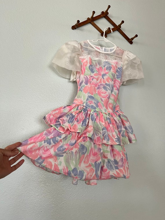 Vintage girls floral sheer Amy Too dress tagged 12