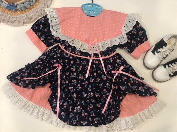 Vintage Toddler Floral Ruffle Heart Dress Party D… - image 1