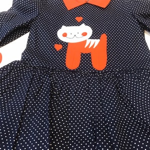 Vintage Toddler Cat Polkadot Dress Tagged 2T image 2