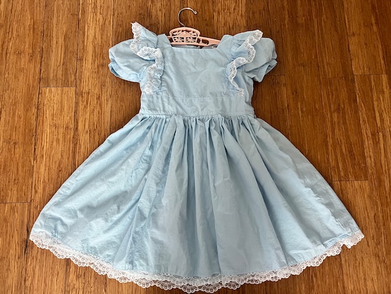 Vintage girls baby blue lace flutter sleeve dress… - image 1