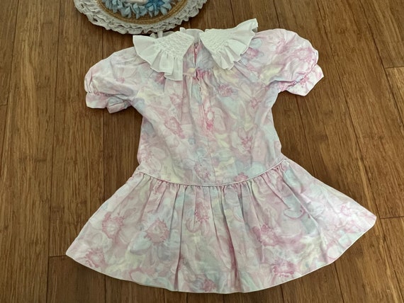 Vintage Toddler Floral Pastel Smocked Collar Dres… - image 3