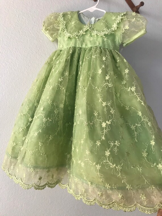 Vintage Green Sheer Floral lace Toddler Dress - image 6