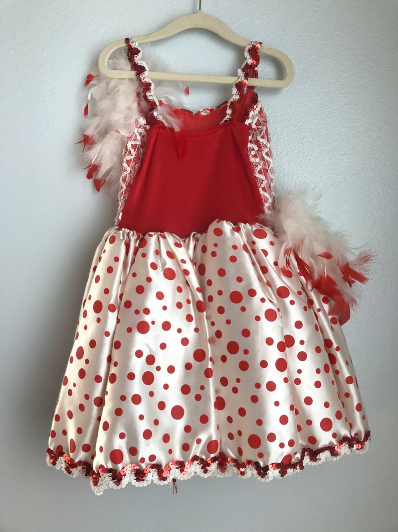 Vintage Toddler Dance Leotard Feathers Sequins Polkadots Red White 5T And Up