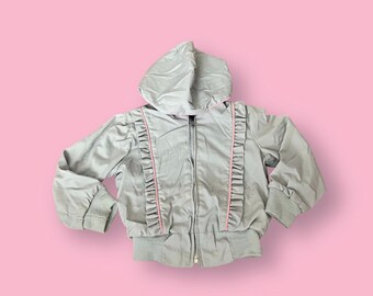 Vintage toddler ruffle gray and pink jacket tagged 4T weather tamer