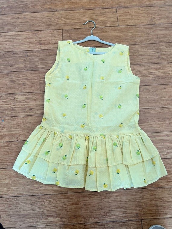 Vintage girls handmade semi sheer yellow flocked … - image 1