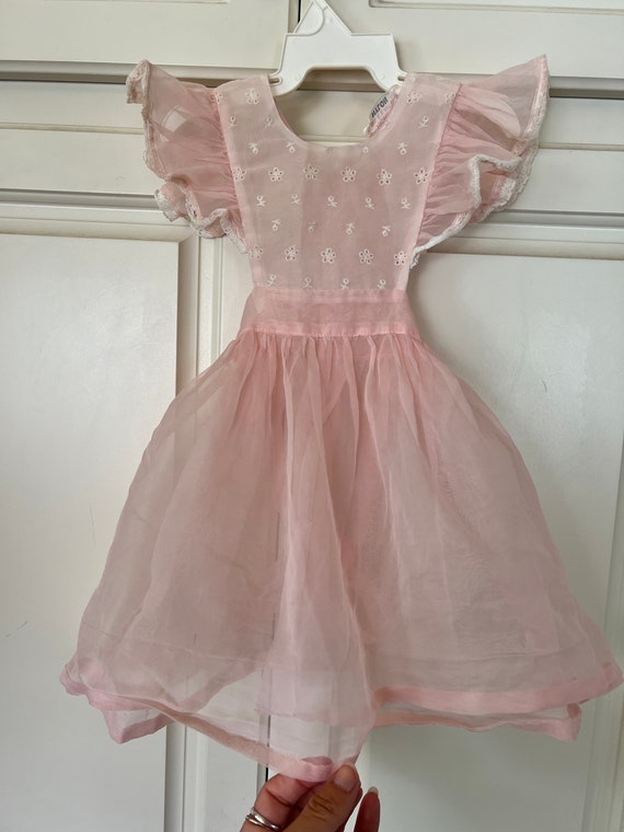 Vintage toddler Sheer pink nylon flutter sleeve p… - image 1