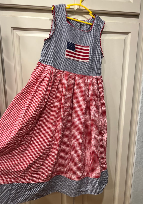 Vintage girls Seersucker American Flag dress tagg… - image 7