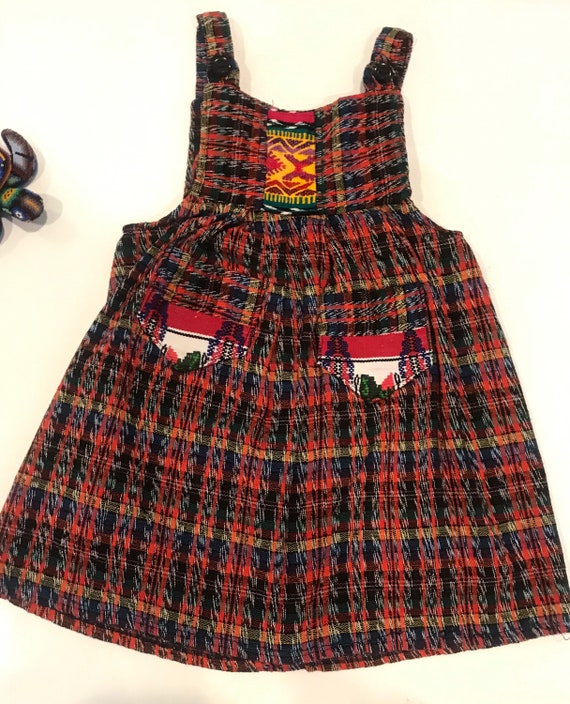 Ethnic Pinafore Toddler Dress pockets colorful wo… - image 3