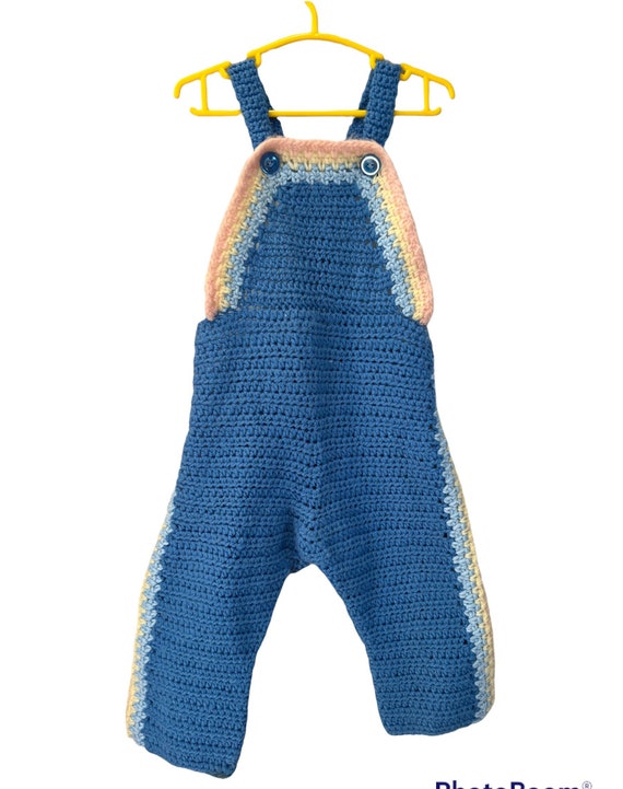 Vintage toddler handmade knit overalls romper pla… - image 1