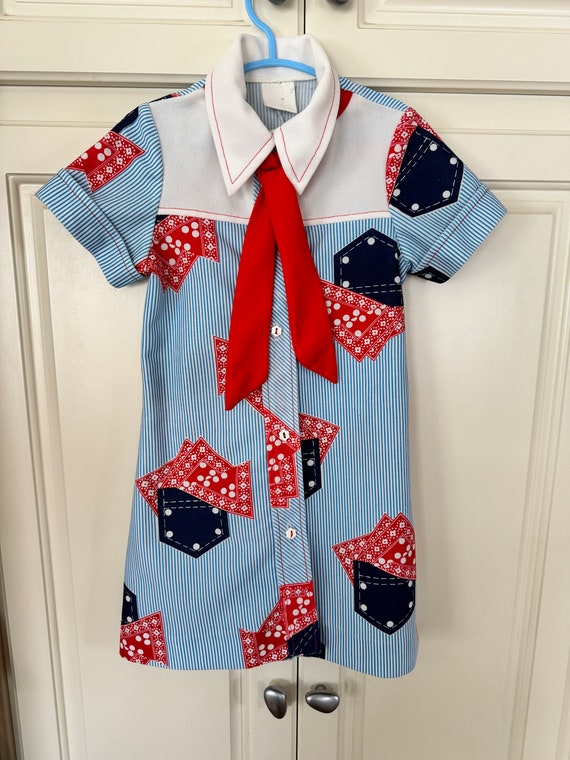 Vintage toddler patchwork polyester mod dress - image 2