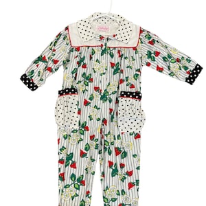 Vintage Toddler Strawberry Floral Striped polkadot romper jumpsuit jumper tagged 4T by Choozie