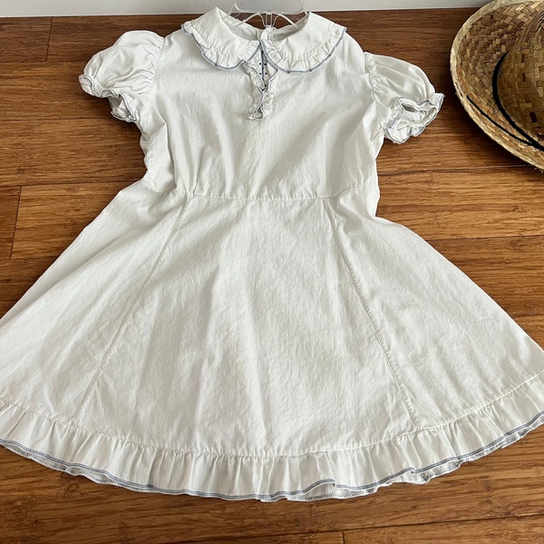 Vintage girls cotton and blue embroidered 40s dress