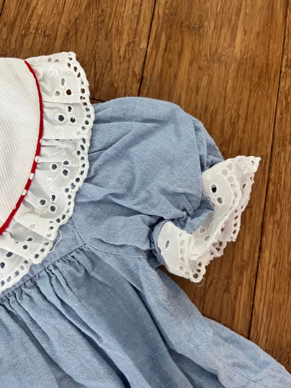 Vintage red white blue girls dress polkadot bow t… - image 3