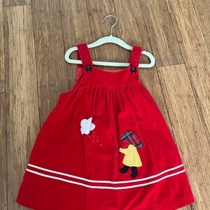 Vintage toddler red corduroy jumper April showers tunic dress