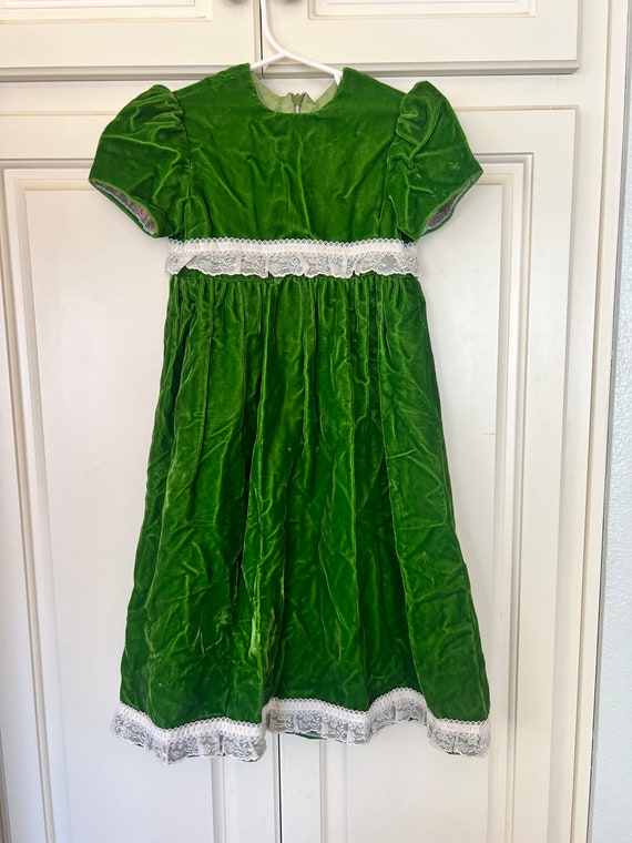 Vintage girls handmade moss green maxi dress