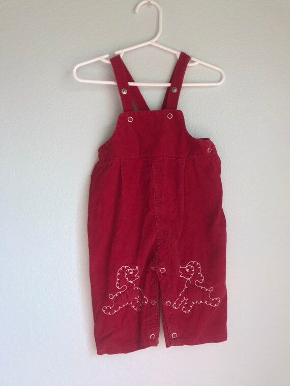 Vintage dark red corduroy poodle overalls 12-18 m… - image 6
