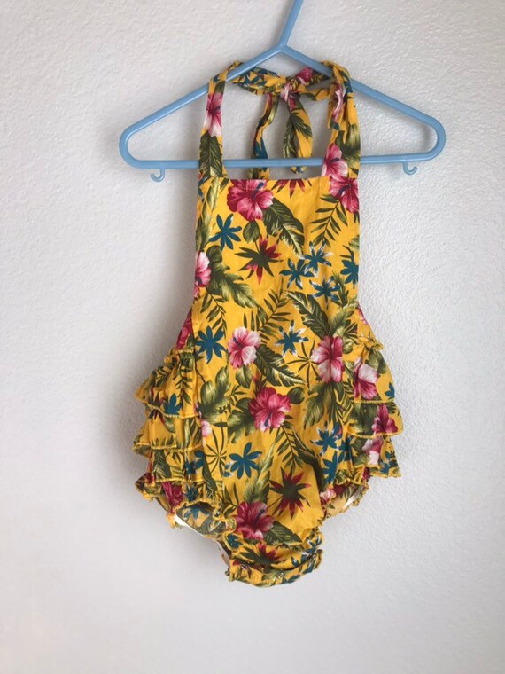 Floral ruffle bum sunsuit Hawaiian print sunsuit h