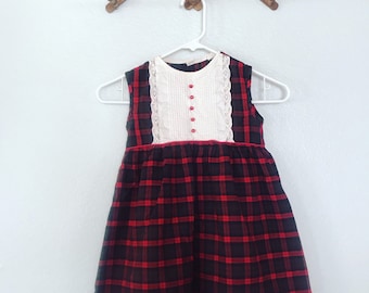 Vintage Cinderella Brand Tartan dress red white and black 4T 5T 6