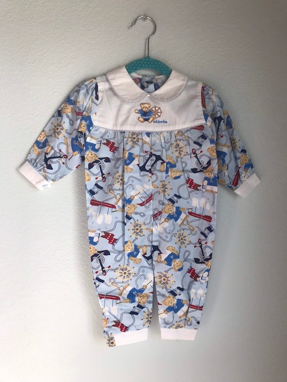 Vintage Nautical Bear Playsuit 12-18 months 18 mo… - image 1