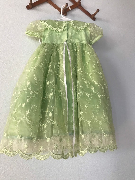 Vintage Green Sheer Floral lace Toddler Dress - image 7
