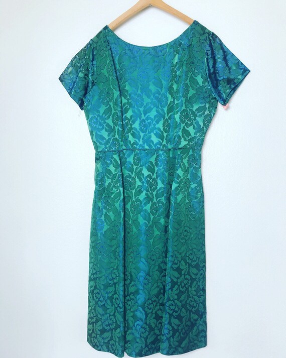 green and navy dress Mermaid Spaghetti Straps Satin Prom Dress with Slit, Blue / 4 main image 0