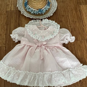 Vintage pink lace floral sheer arm dress tagged 24 months