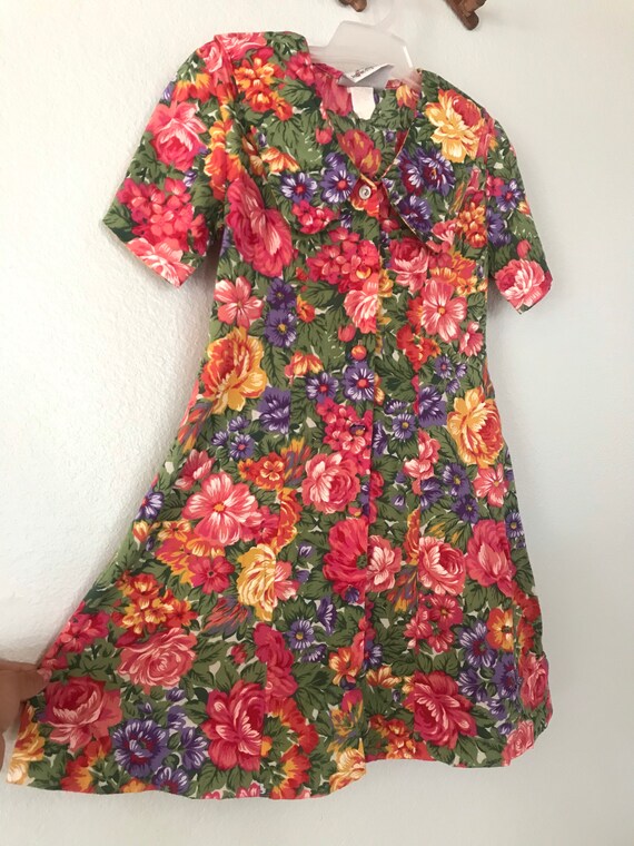 Vintage big girls floral dress tagged girls 8 - image 3