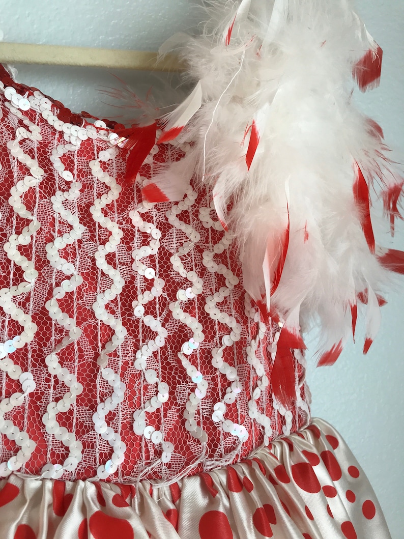 Vintage Toddler Dance Leotard Feathers Sequins Polkadots Red White 5T And Up
